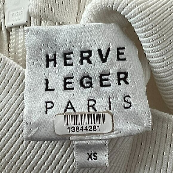 Herve Leger Paris Womens Dress XS White Short Sleeve Mock Neck Cut Out Rib Mini - Picture 12 of 12